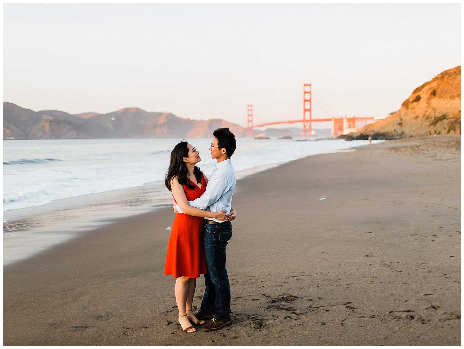 Jenna and Kun's Baker Beach engagement photo, places to propose in the San Francisco Bay Area #3