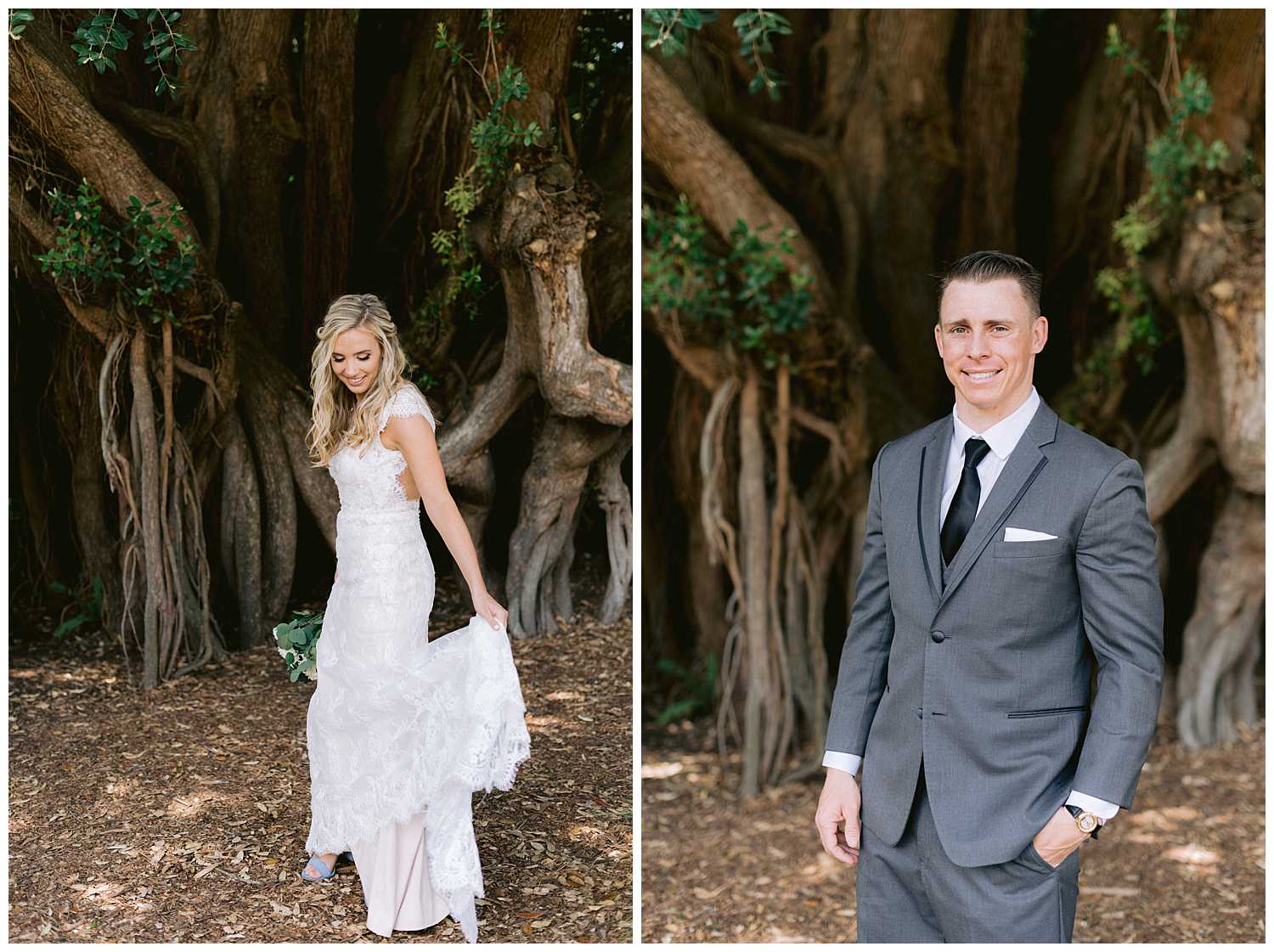 The bride and groom before their botanical garden elopement