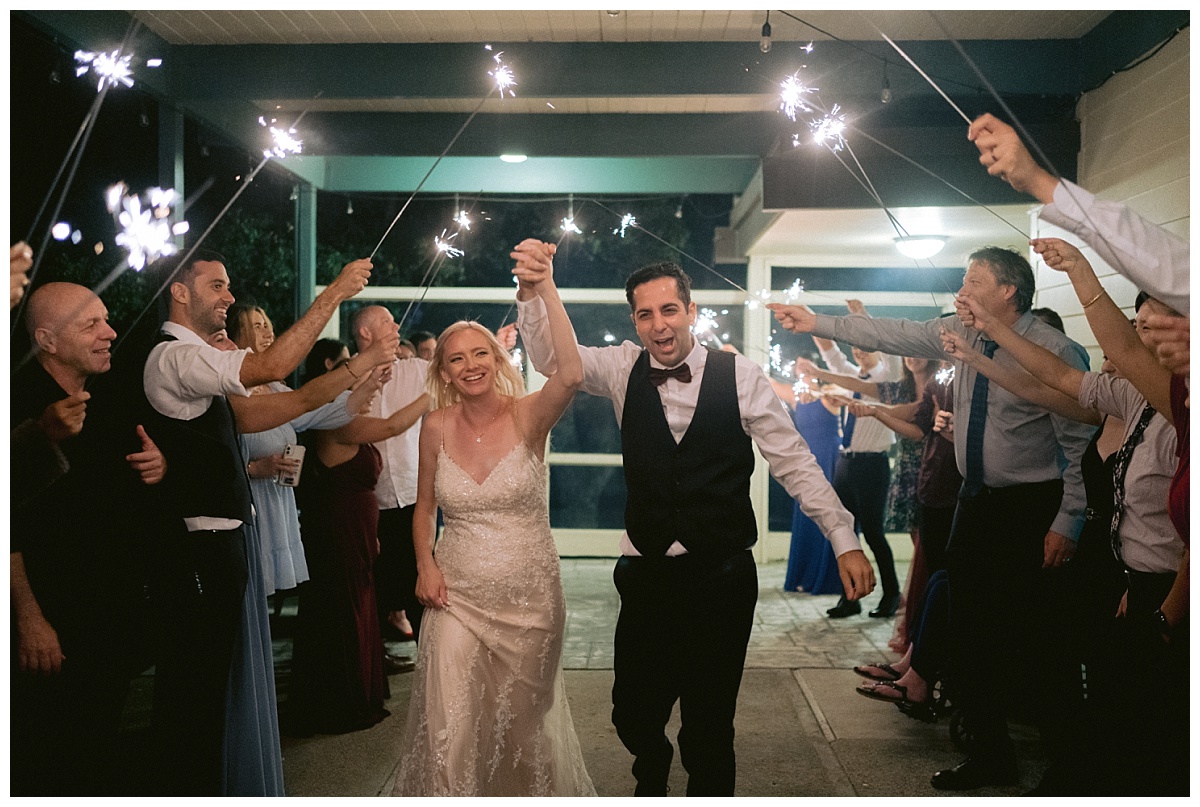 sparklers leaving wedding reception