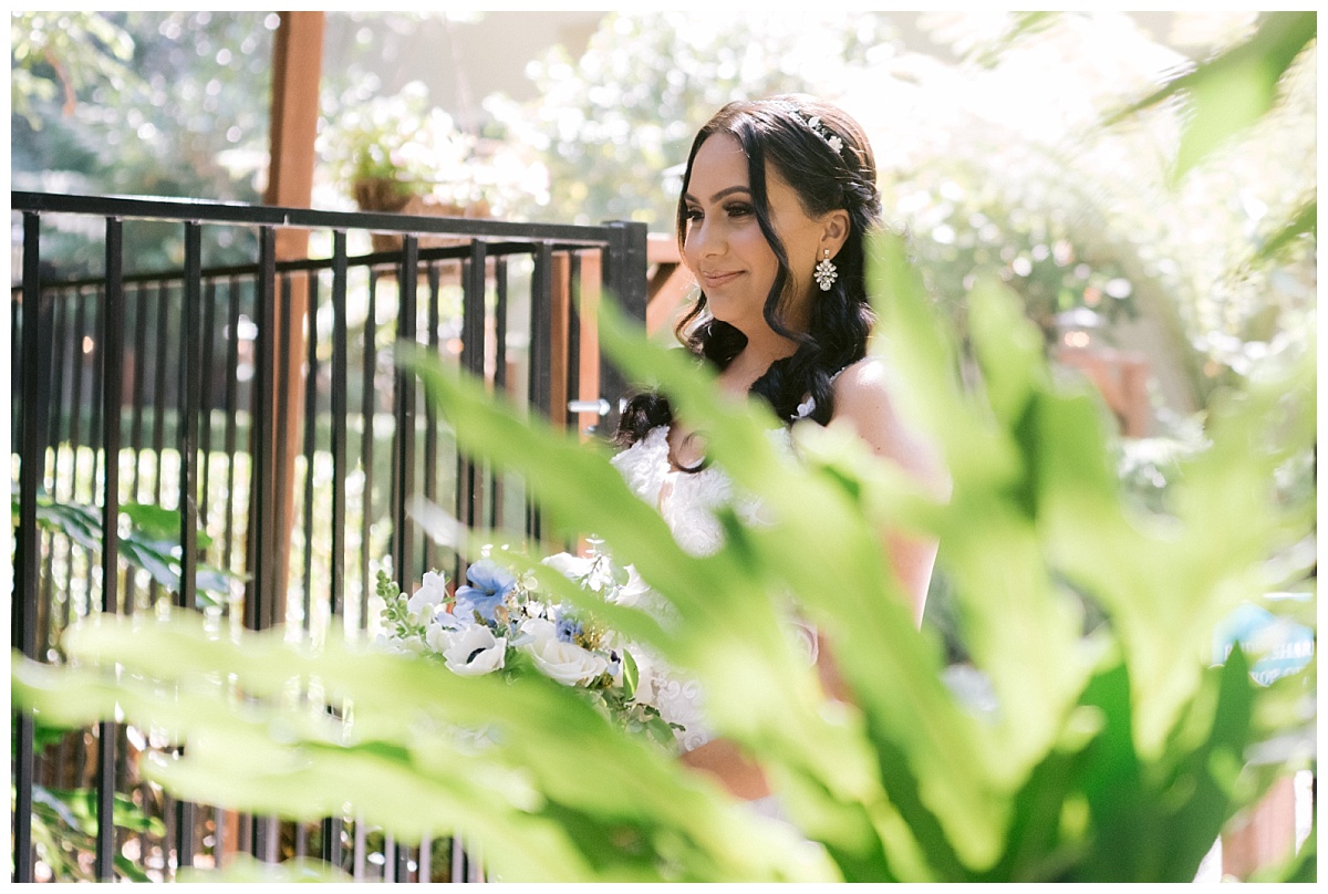 bride approaching groom for the first look before the Deer Park Villa Wedding