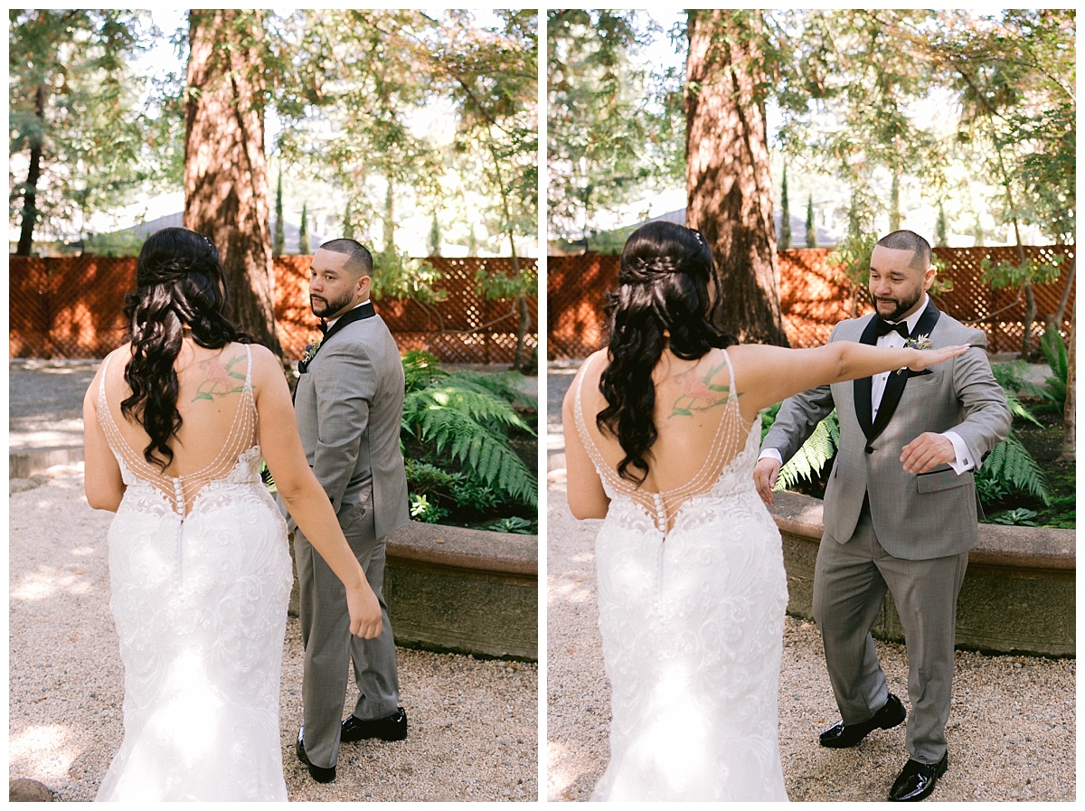 bride and grooms first look before their Deer Park Villa Wedding ceremony