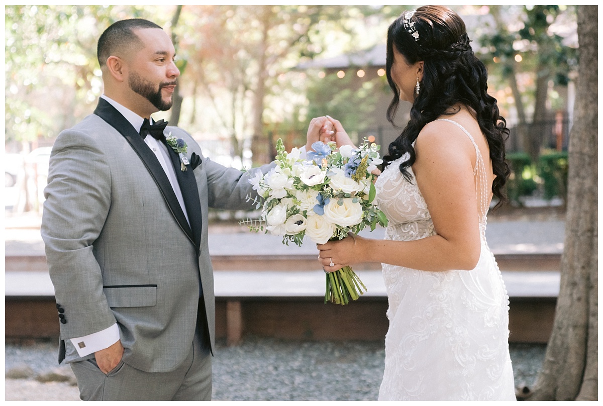 Liliana and Cesar's first look before their Deer Park Villa Wedding