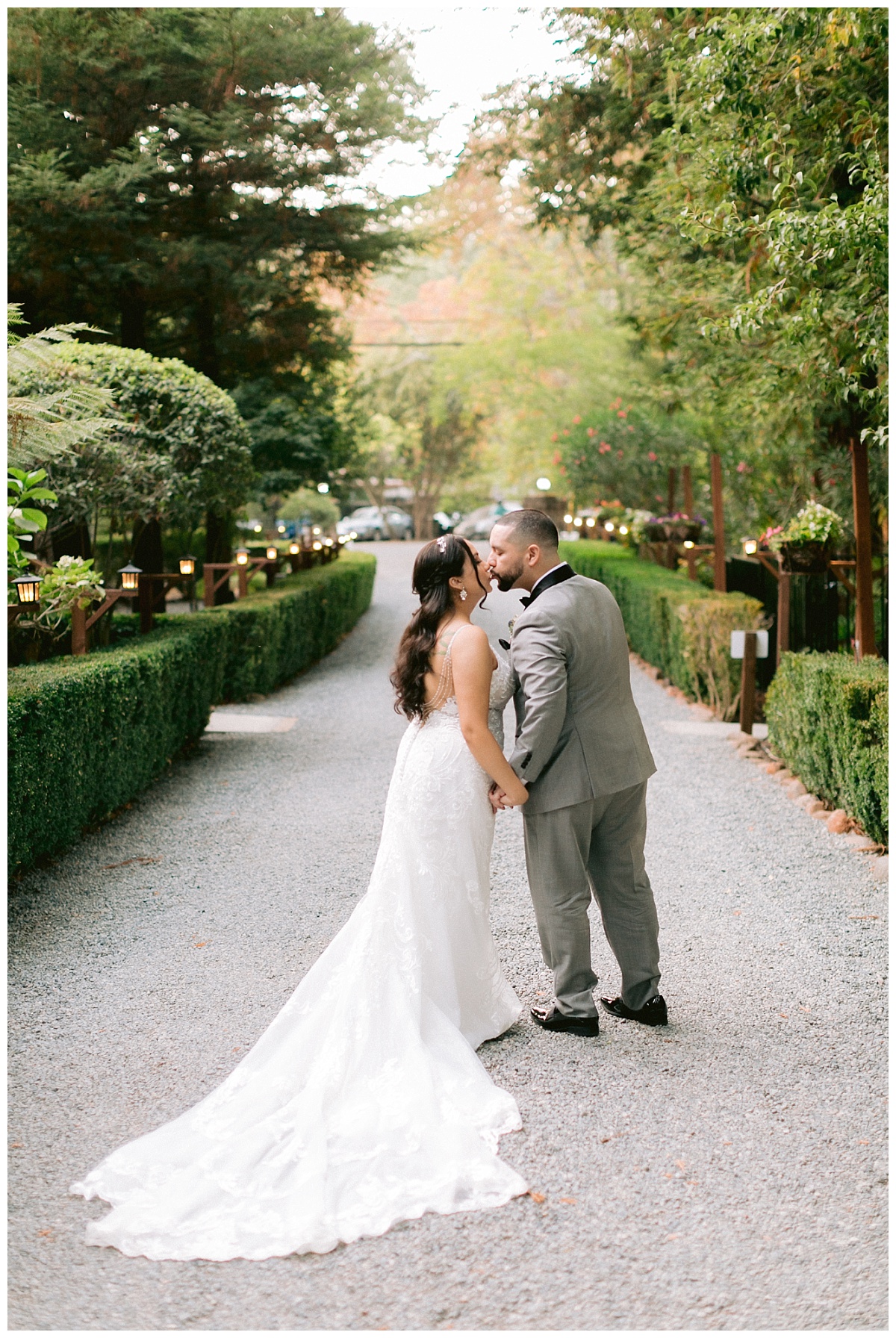 bride and groom kiss before their Deer Park Villa Wedding cermony