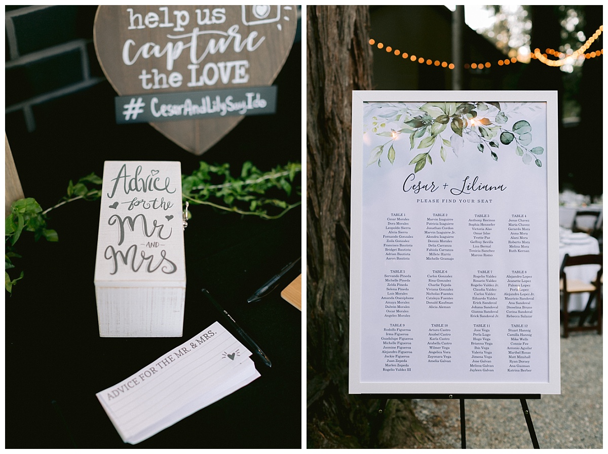 Custom signage, seating chart