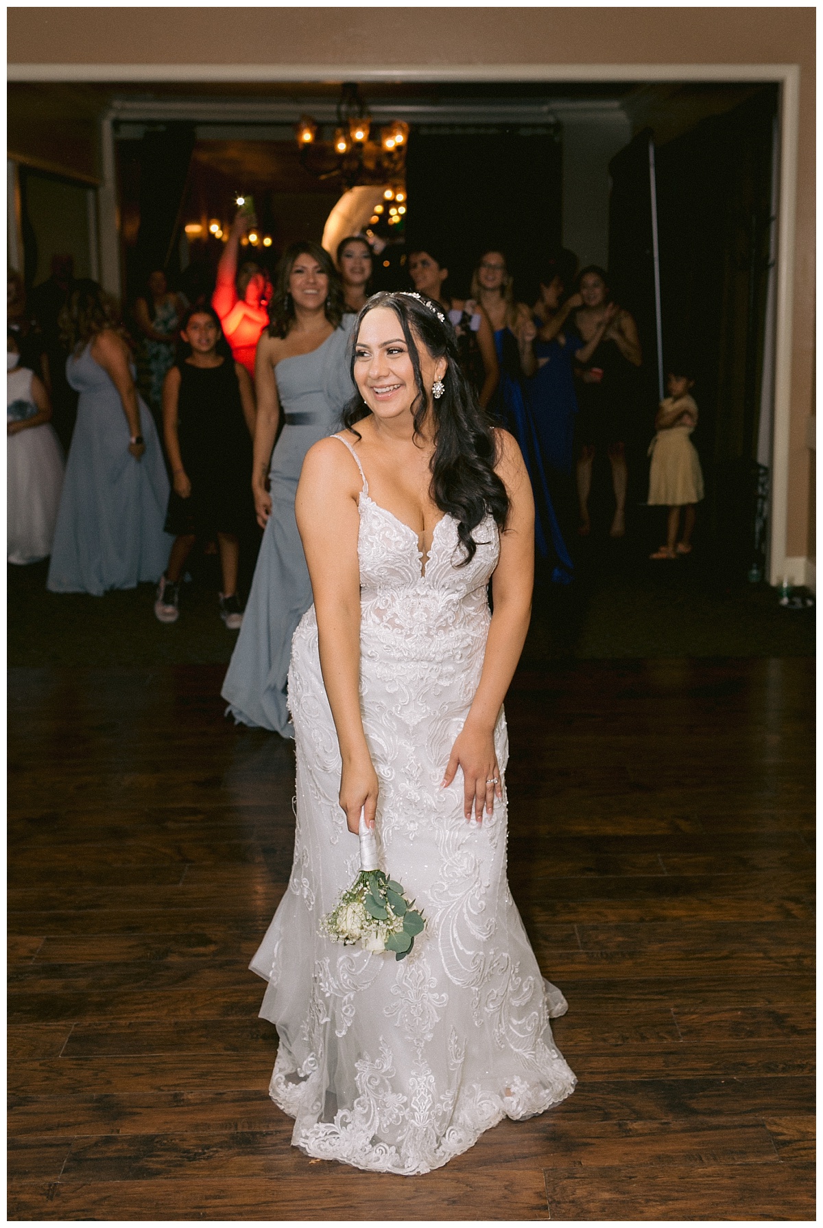 Getting ready to throw the wedding bouquet