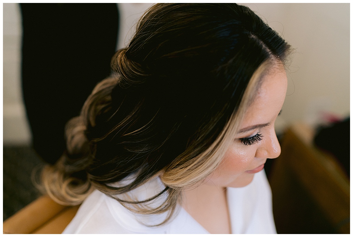 Keyla getting her hair and make up done before the Golden Gate Club Wedding 
