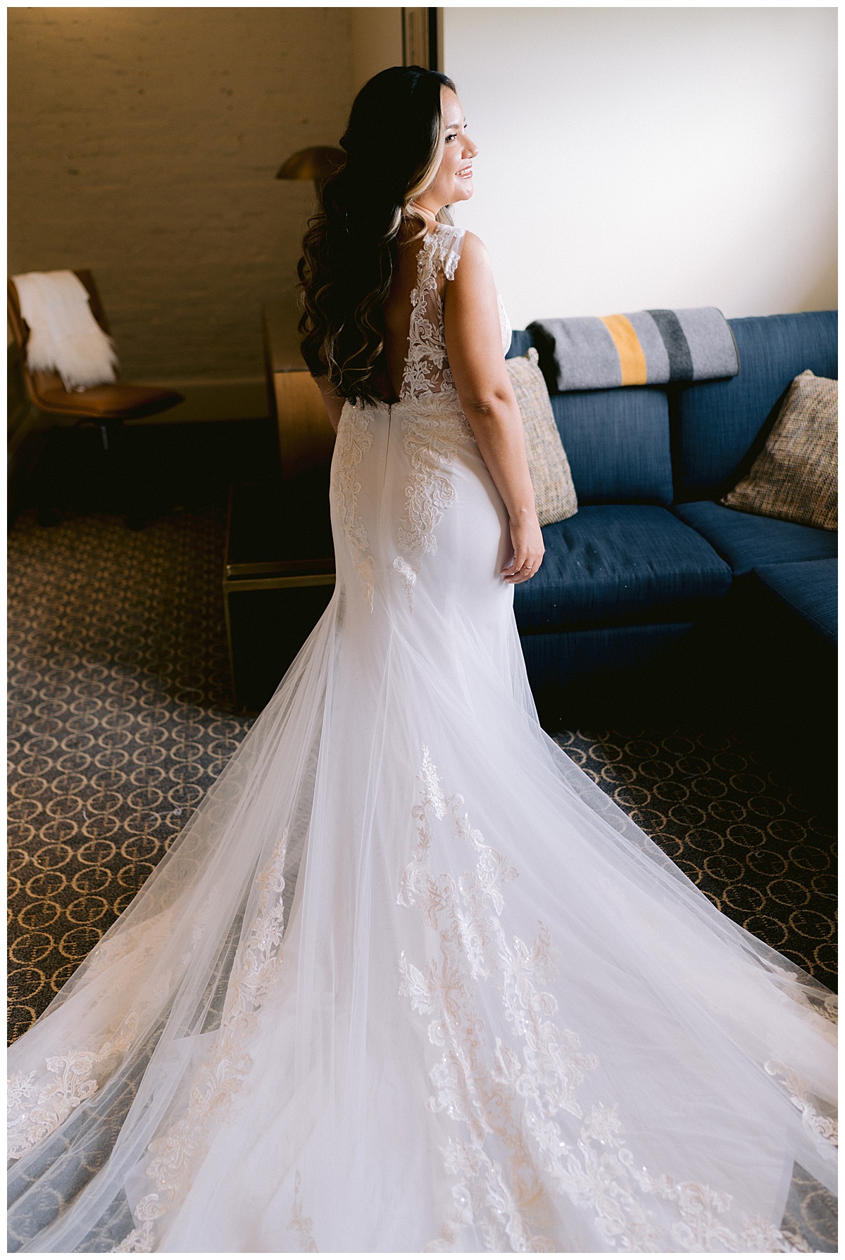 Keyla showing off her bridal gown train