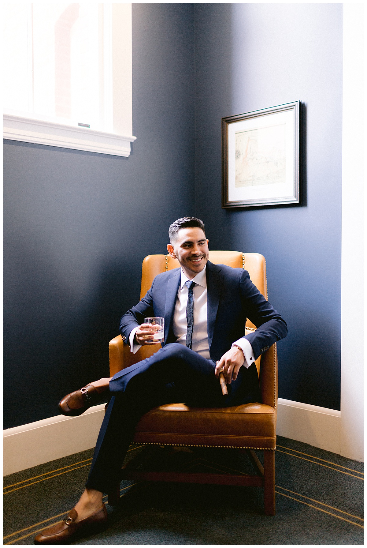 Renato, ready for the wedding, with cocktail and cigar