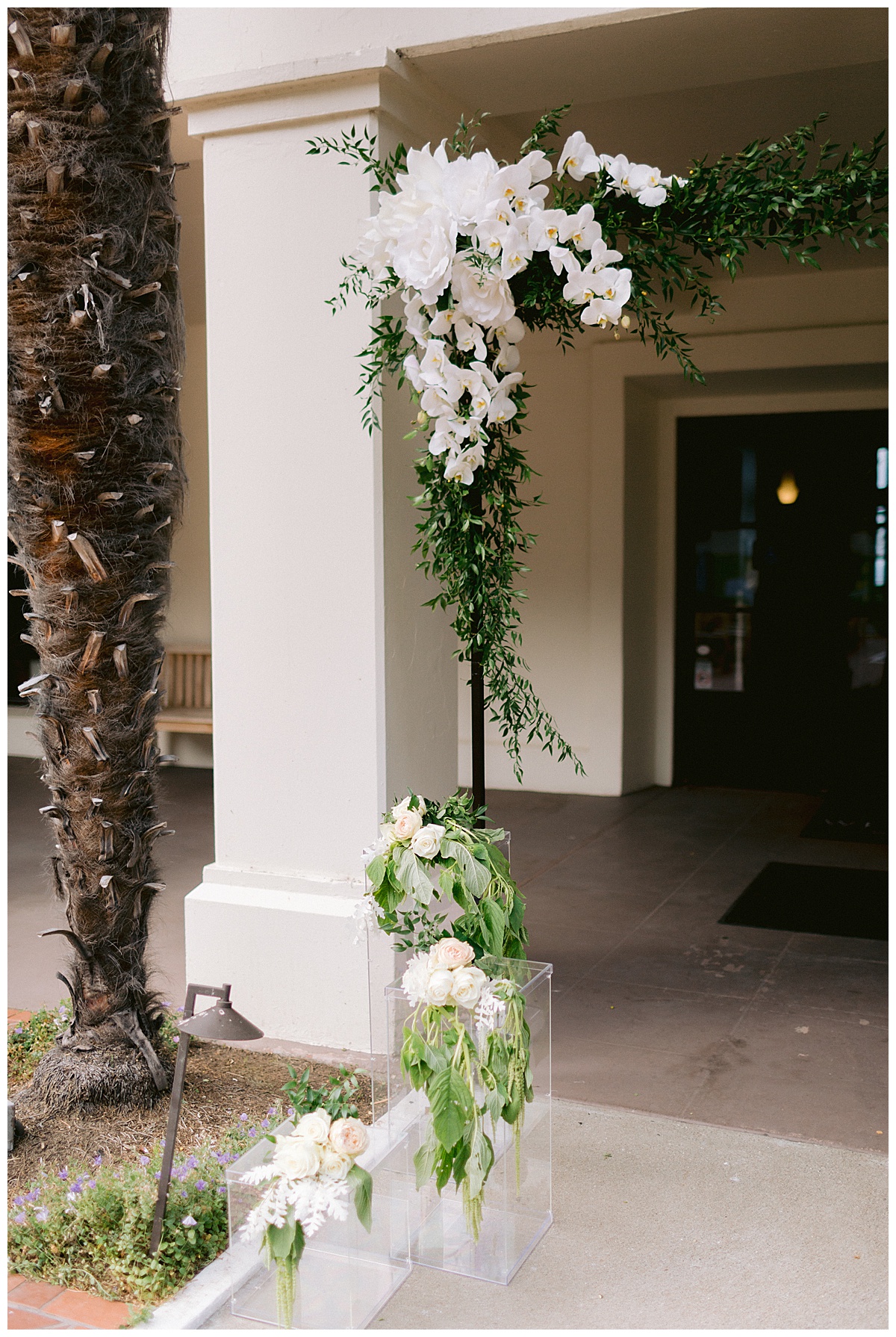 Wedding florals at the altar of the Golden Gate Club wedding ceremony