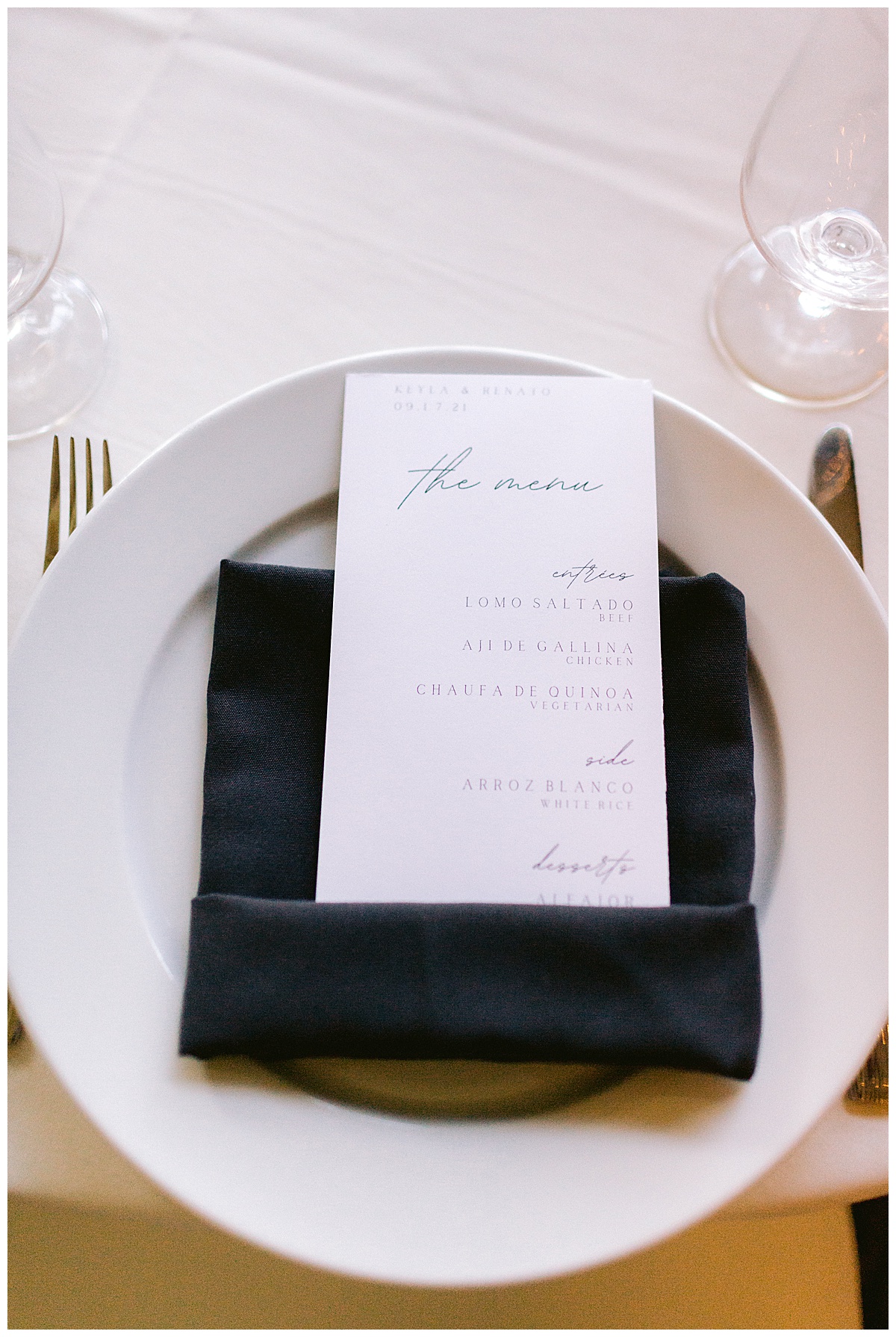 Wedding reception menu
