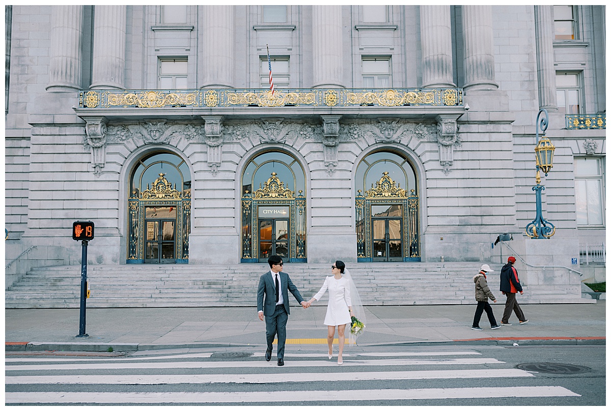 Danielle & Ron's cool and stylish SF City Hall wedding couple's portraits