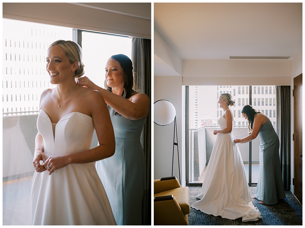 Susie getting ready for the Golden Gate Club wedding ceremony