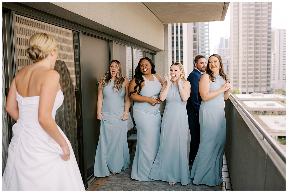 Susie's first look with her bridal party
