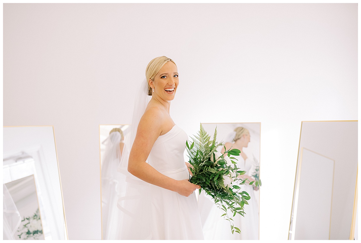 Susie with her bridal bouquet before the Golden Gate Club wedding
