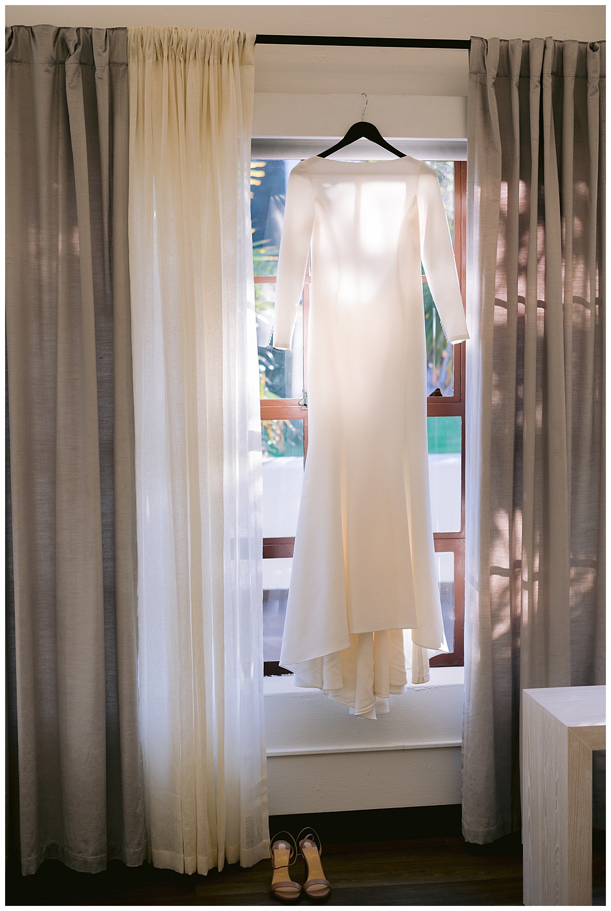 Vivian's wedding dress for the outdoor Presidio Chapel wedding