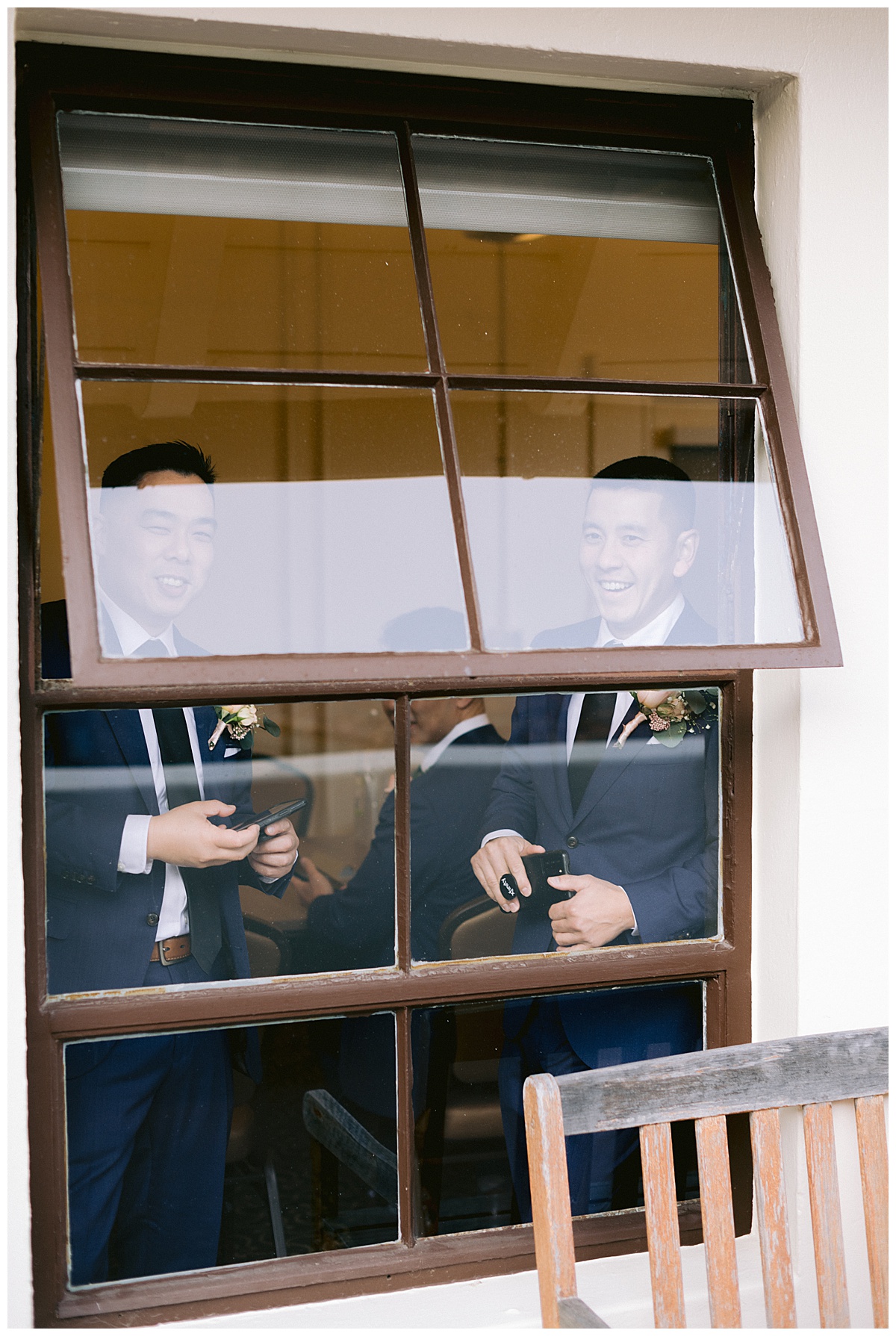 Edward's groomsmen ready for the outdoor Presidio Chapel wedding