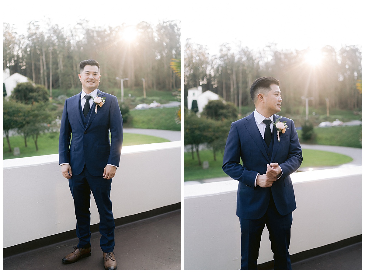 Portraits of Edward, ready for the outdoor Presidio Chapel wedding