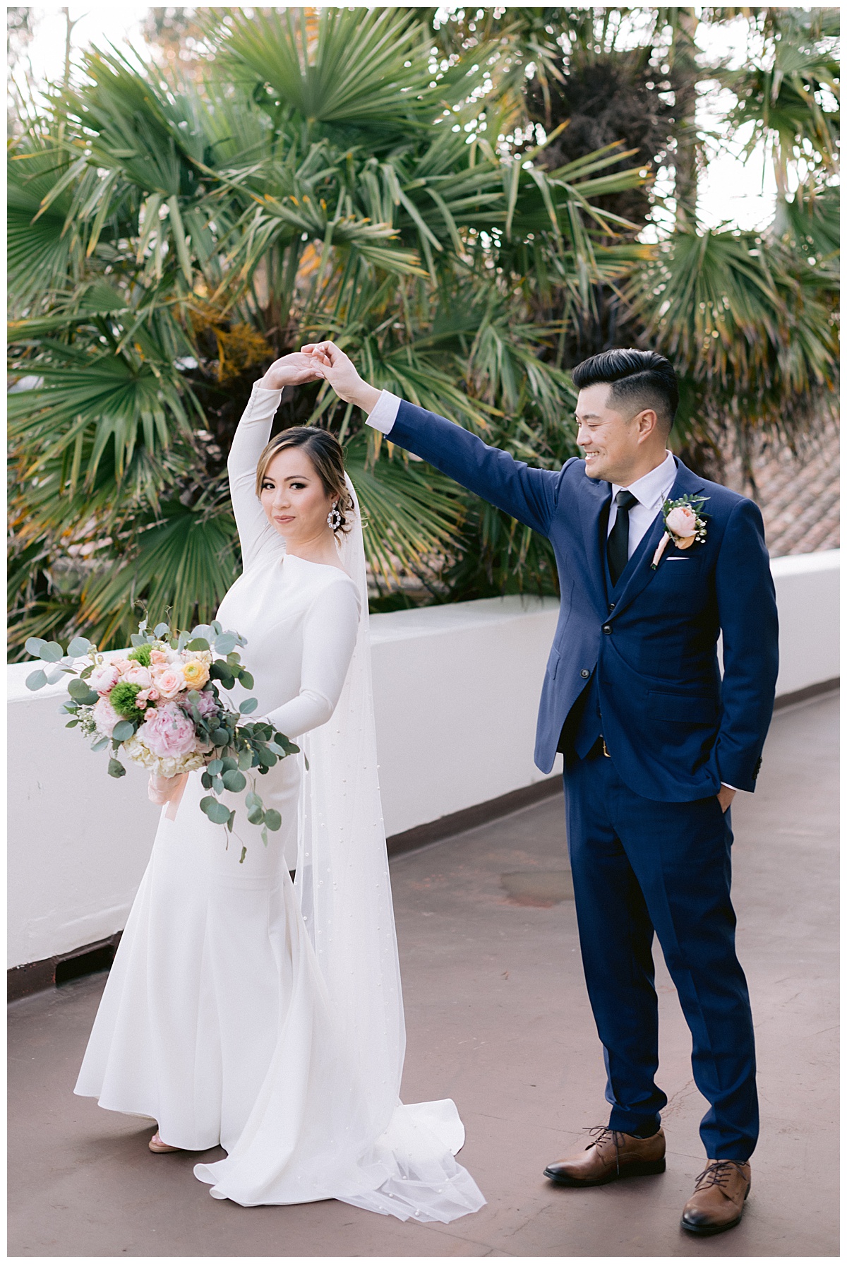 Vivian and Edward's outdoor Presidio Chapel wedding couple's portraits
