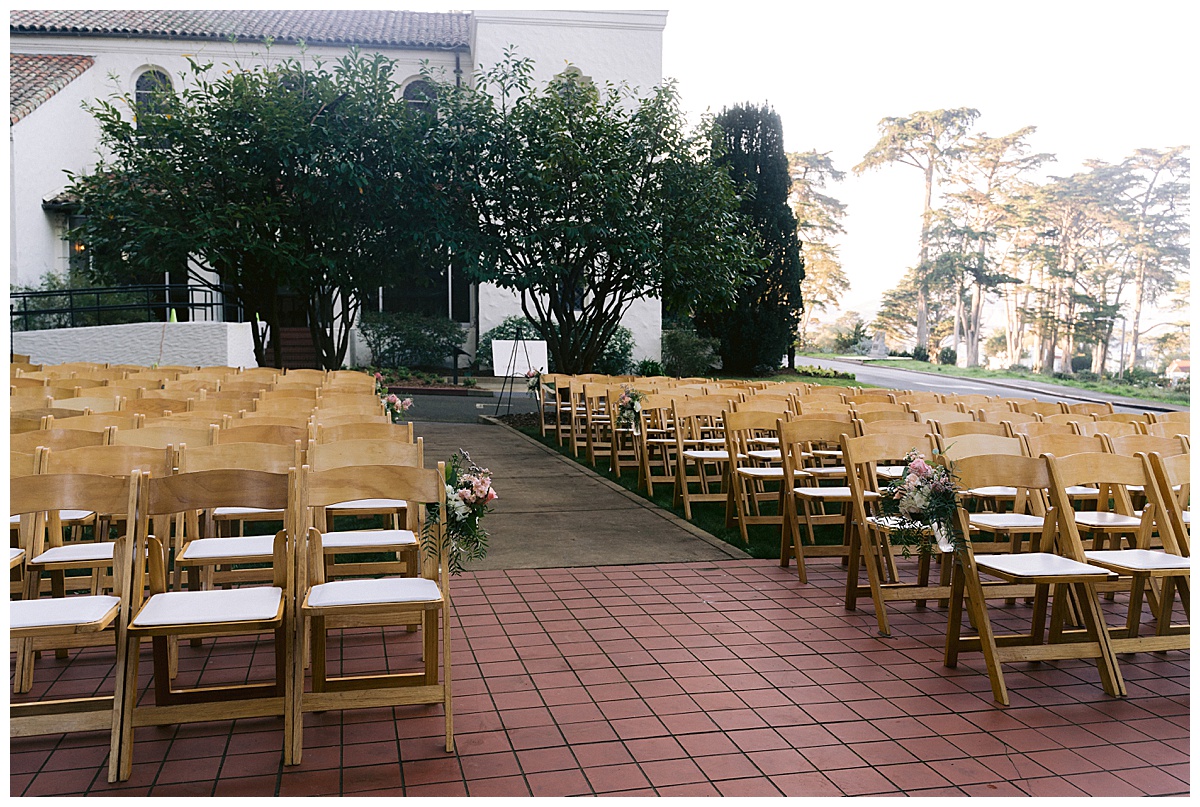 Ceremony site before the outdoor Presidio Chapel wedding ceremony