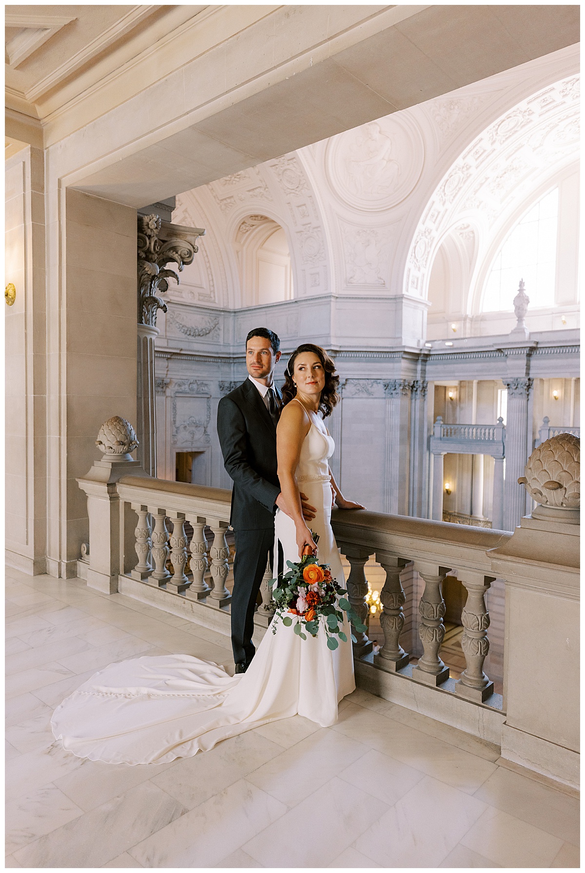 Portrait of Hillary and Nick after their vintage glam SF City Hall wedding