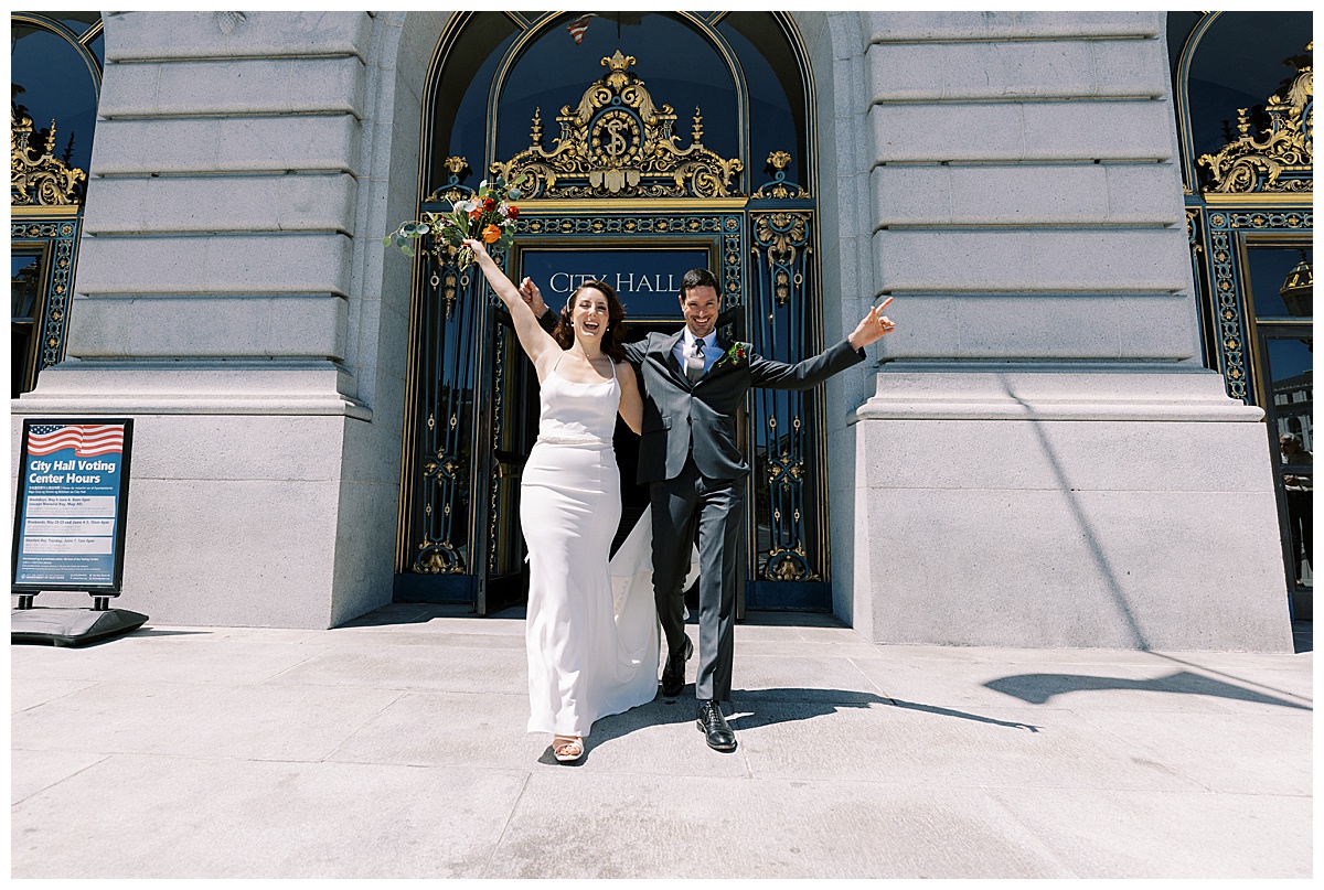 Nick and Hillary outside SF City Hall after their vintage glam wedding