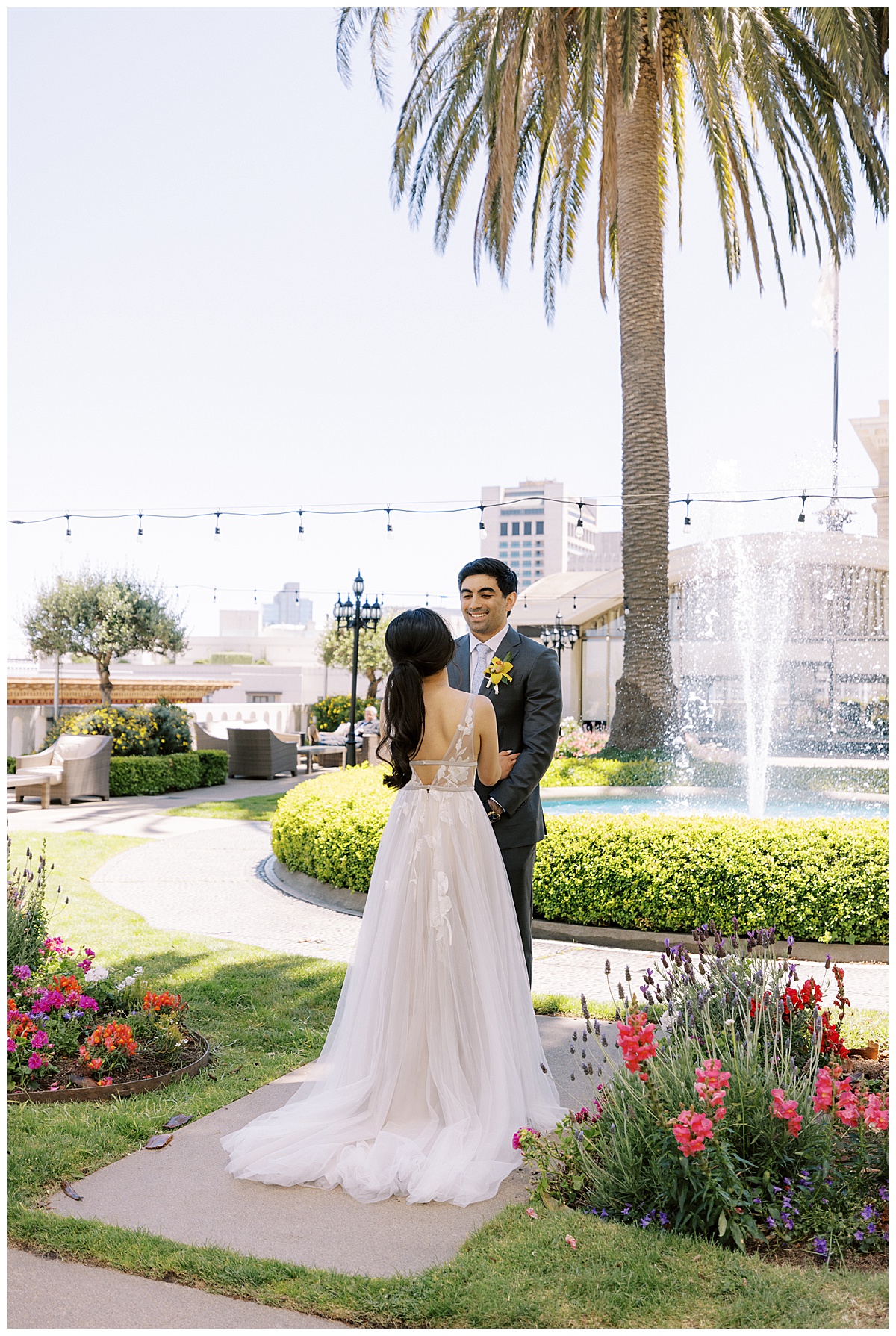 Mary and Ashir's first look before their fairytale SF City Hall elopement ceremony