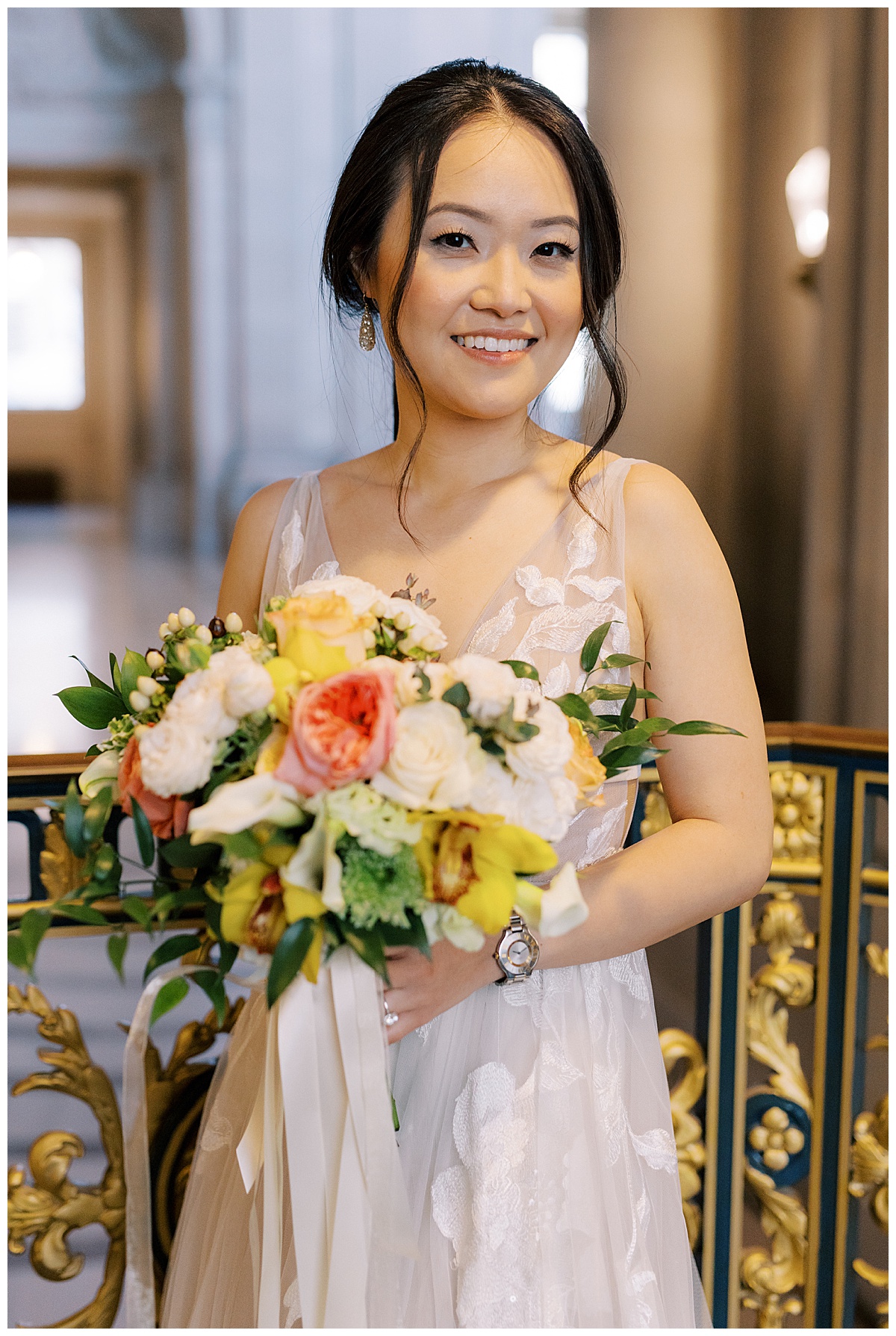 Portrait of Mary with her bridal bouquet