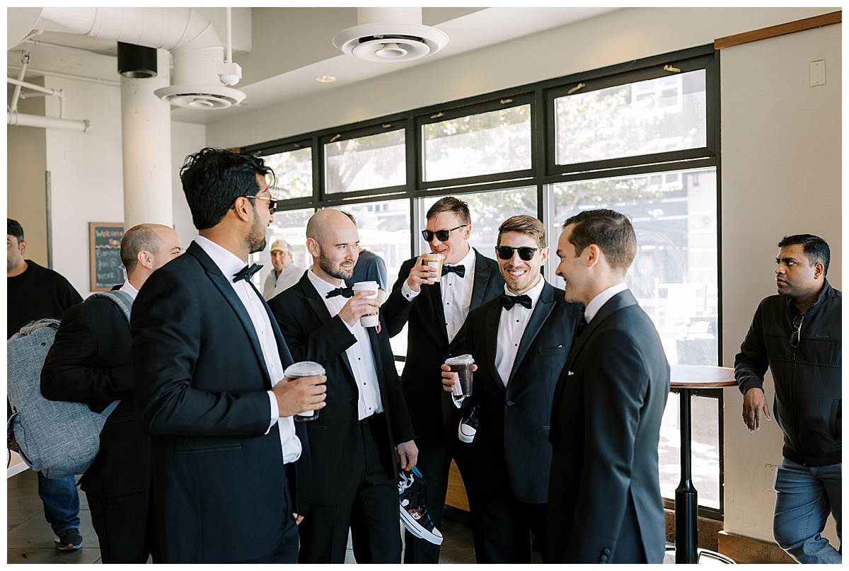 groomsmen at Starbucks