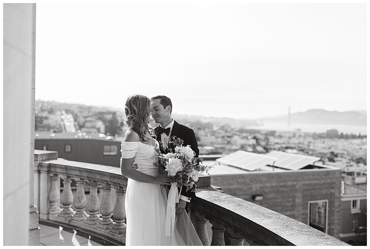 Couples portraits at flood mansion at sunset