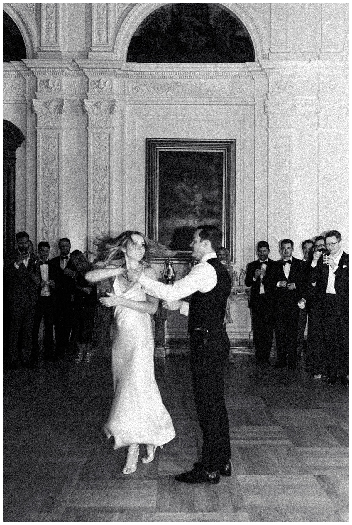 couples first dance at wedding reception