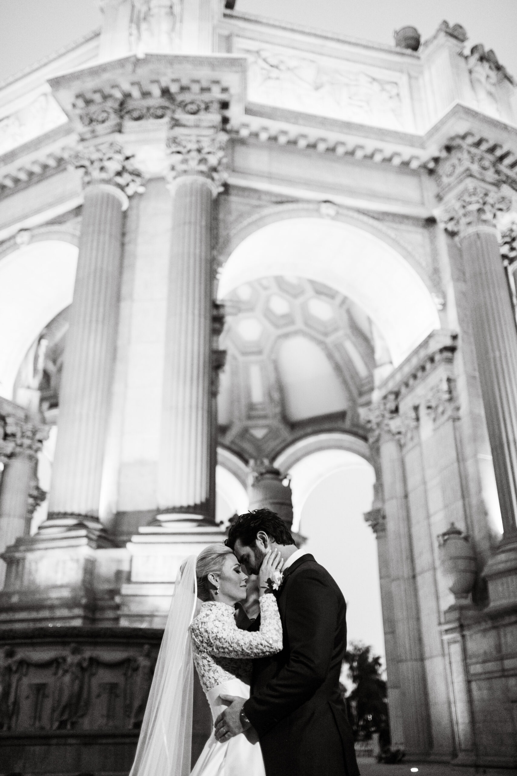 black and white newlywed couples portrait palace fine arts