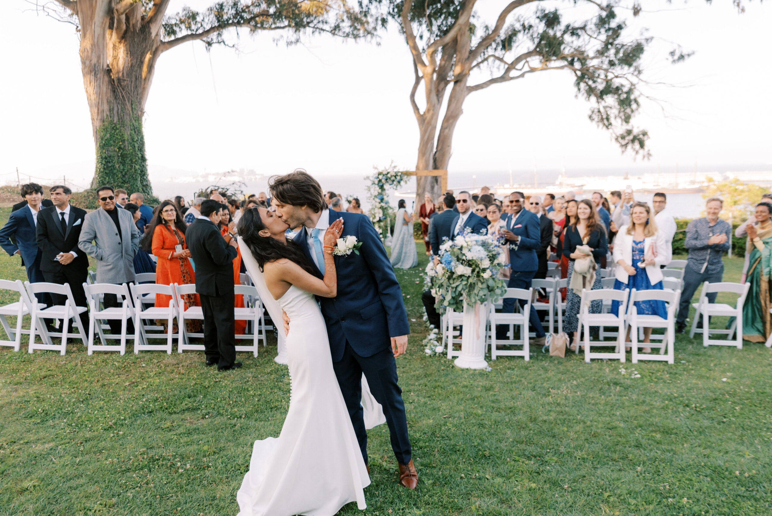 married couple kissing at fort mason generals residence