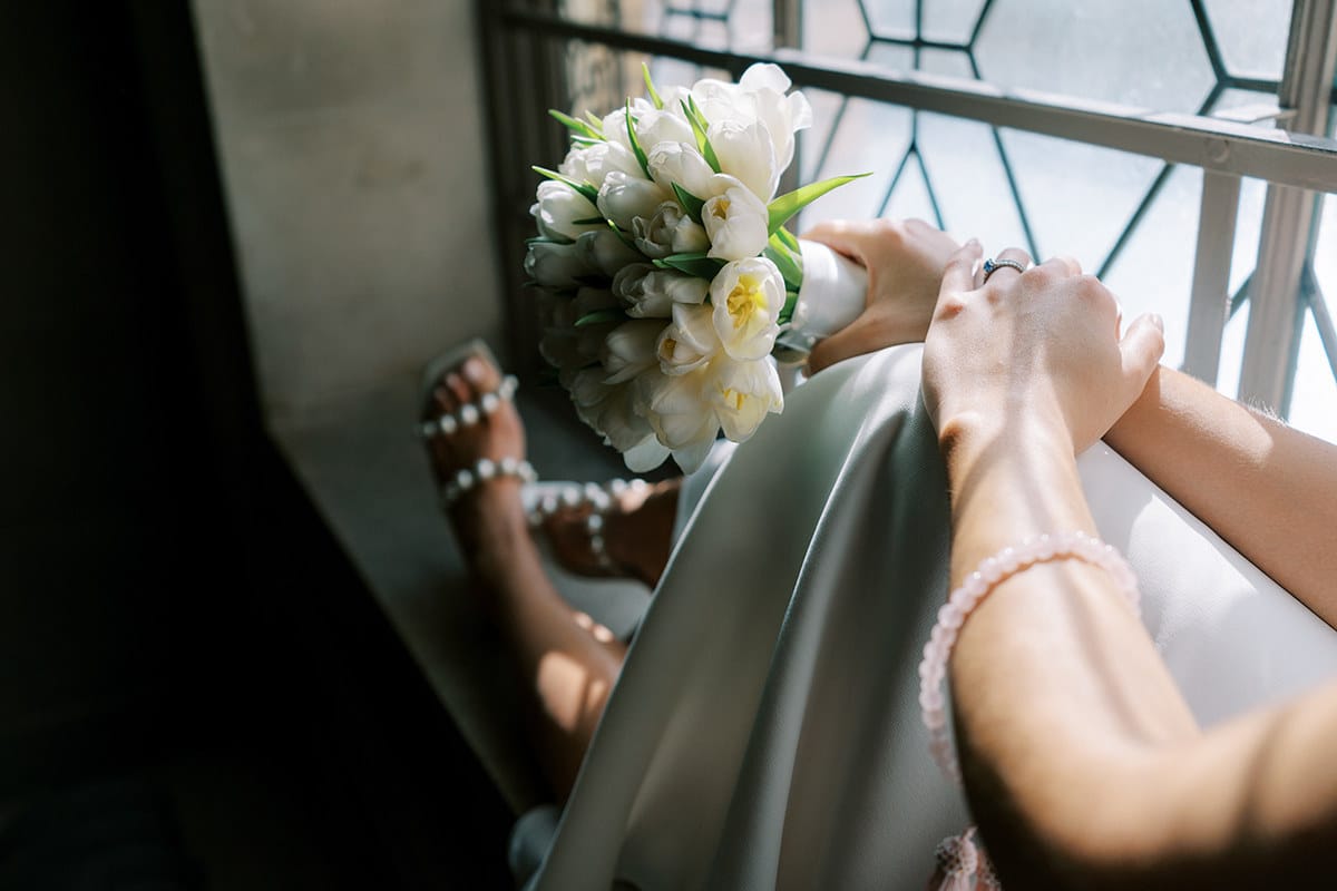 closeup of bride holding wedding bouquet