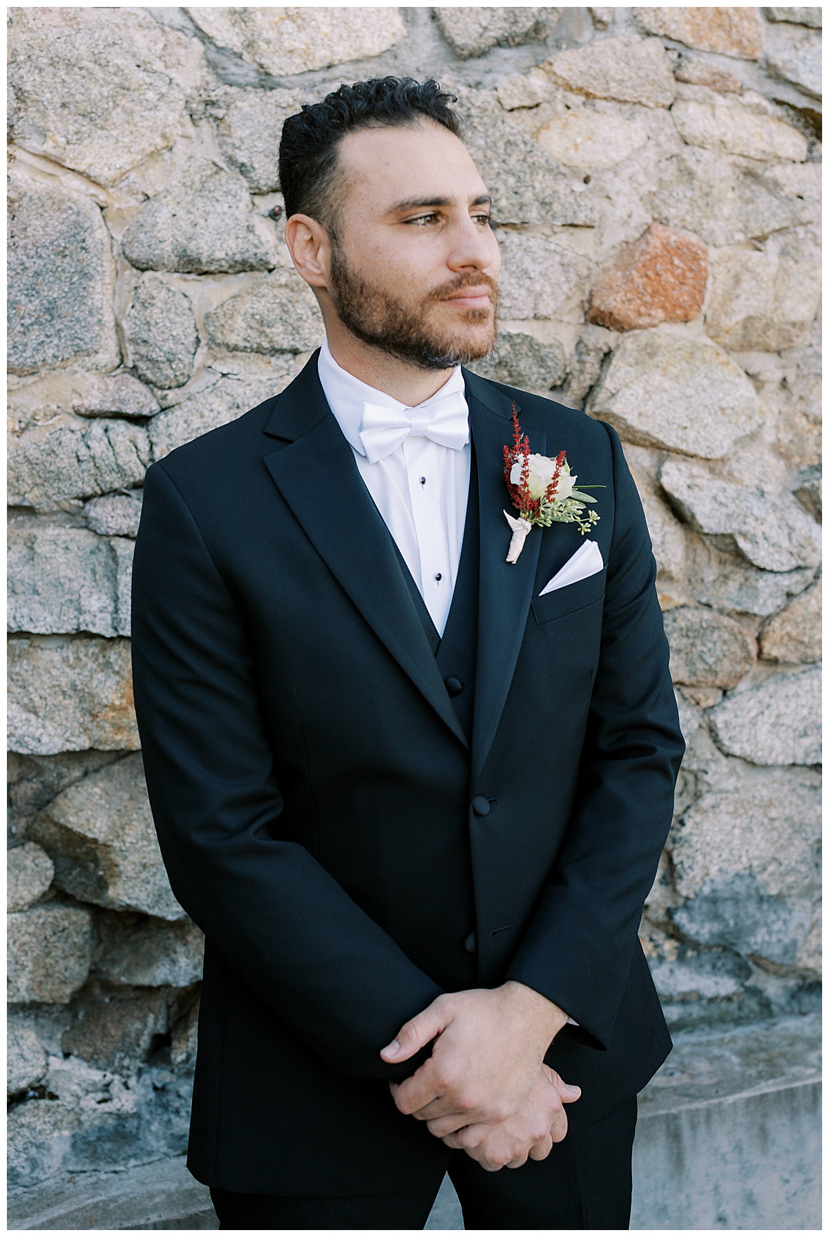 portrait of groom before carmel highlands Hyatt wedding