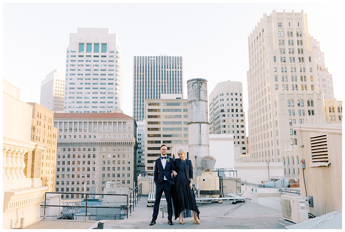couple standing on the rooftop of Julia Morgan ballroom after their wedding