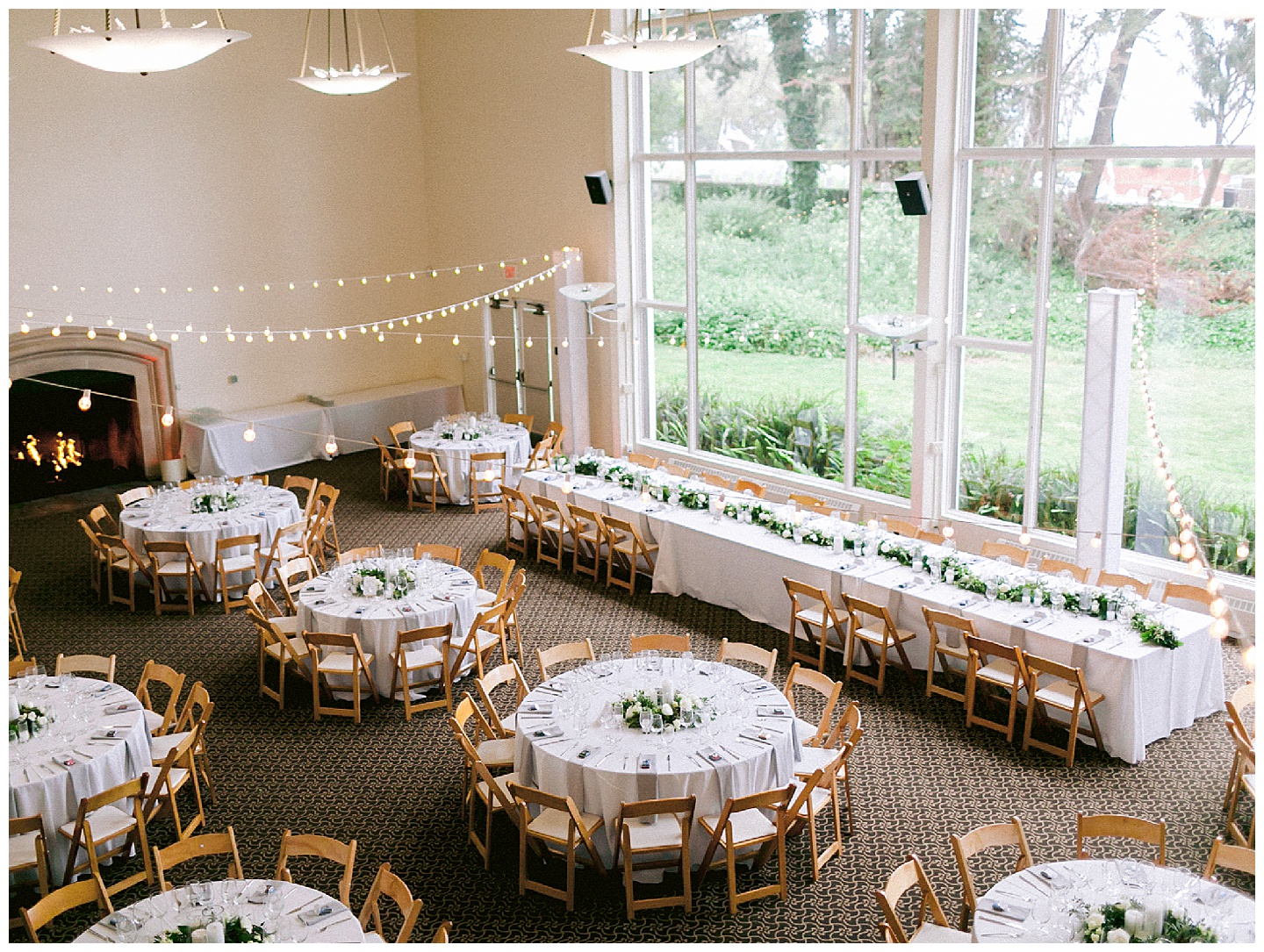 aerial photo of reception space at the golden gate club