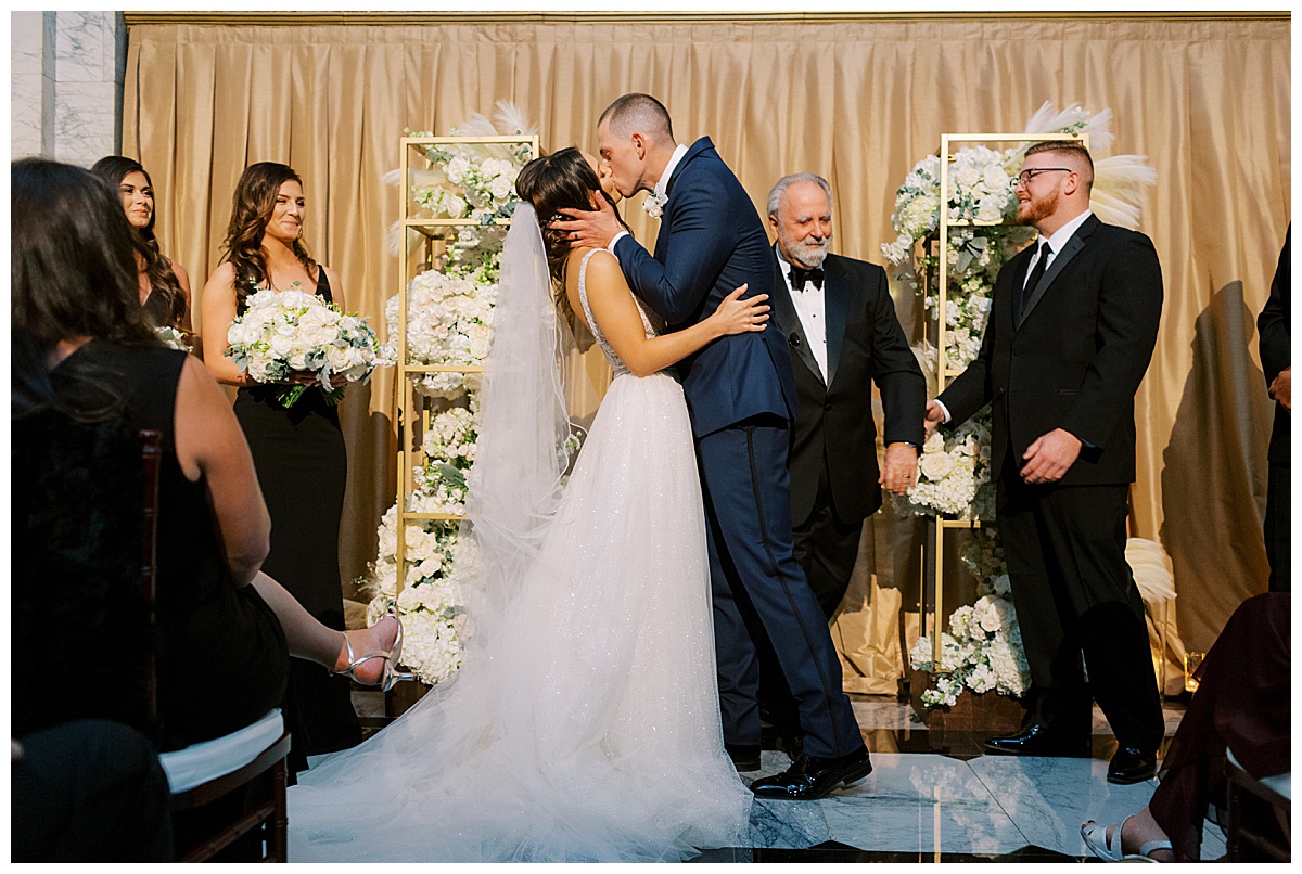 couples first kiss at Julia Morgan ballroom
