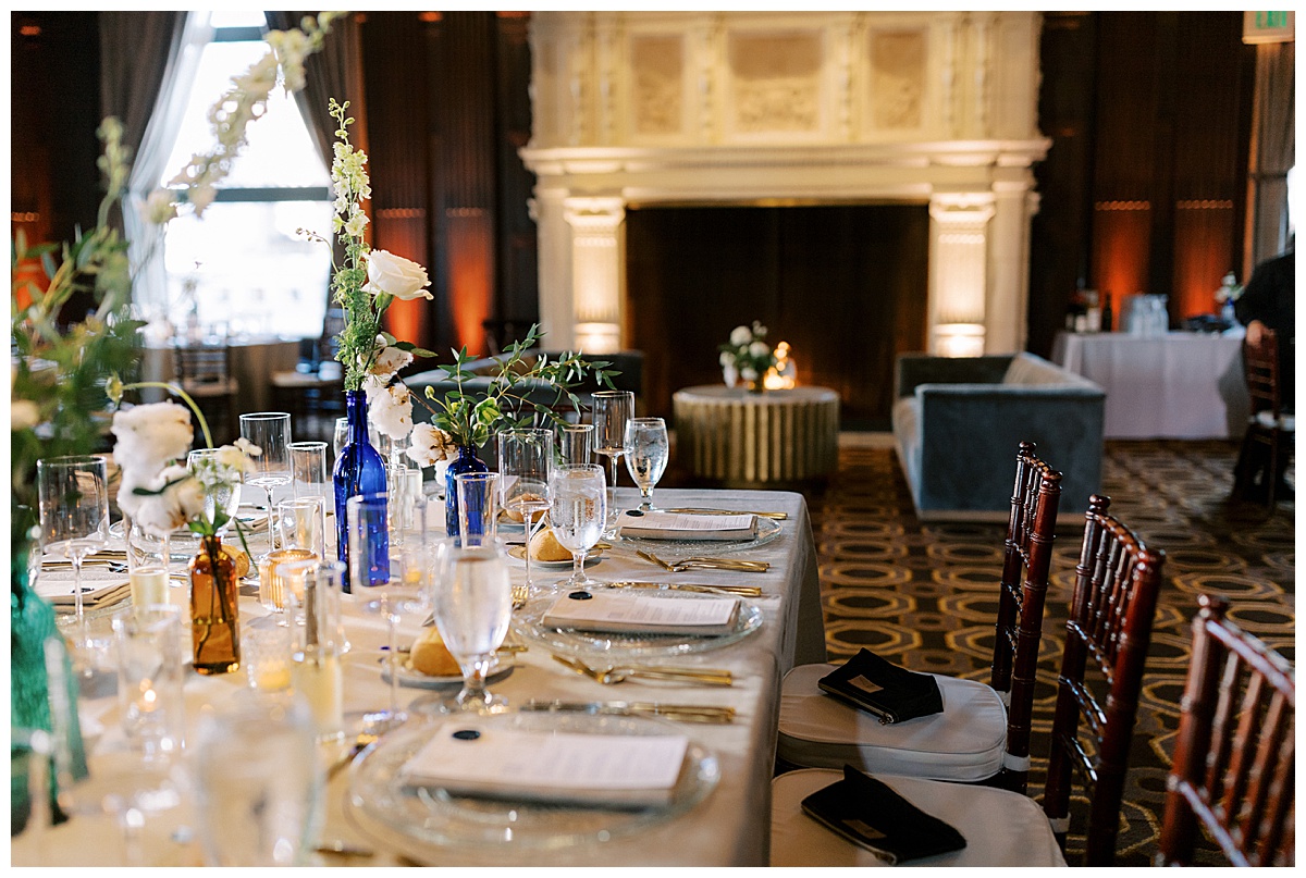 reception decor glassware at Julia Morgan ballroom