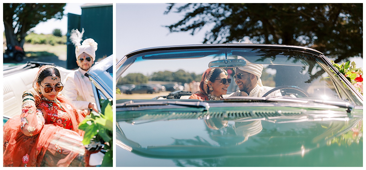 couple posing in vintage car at fairview crystal springs