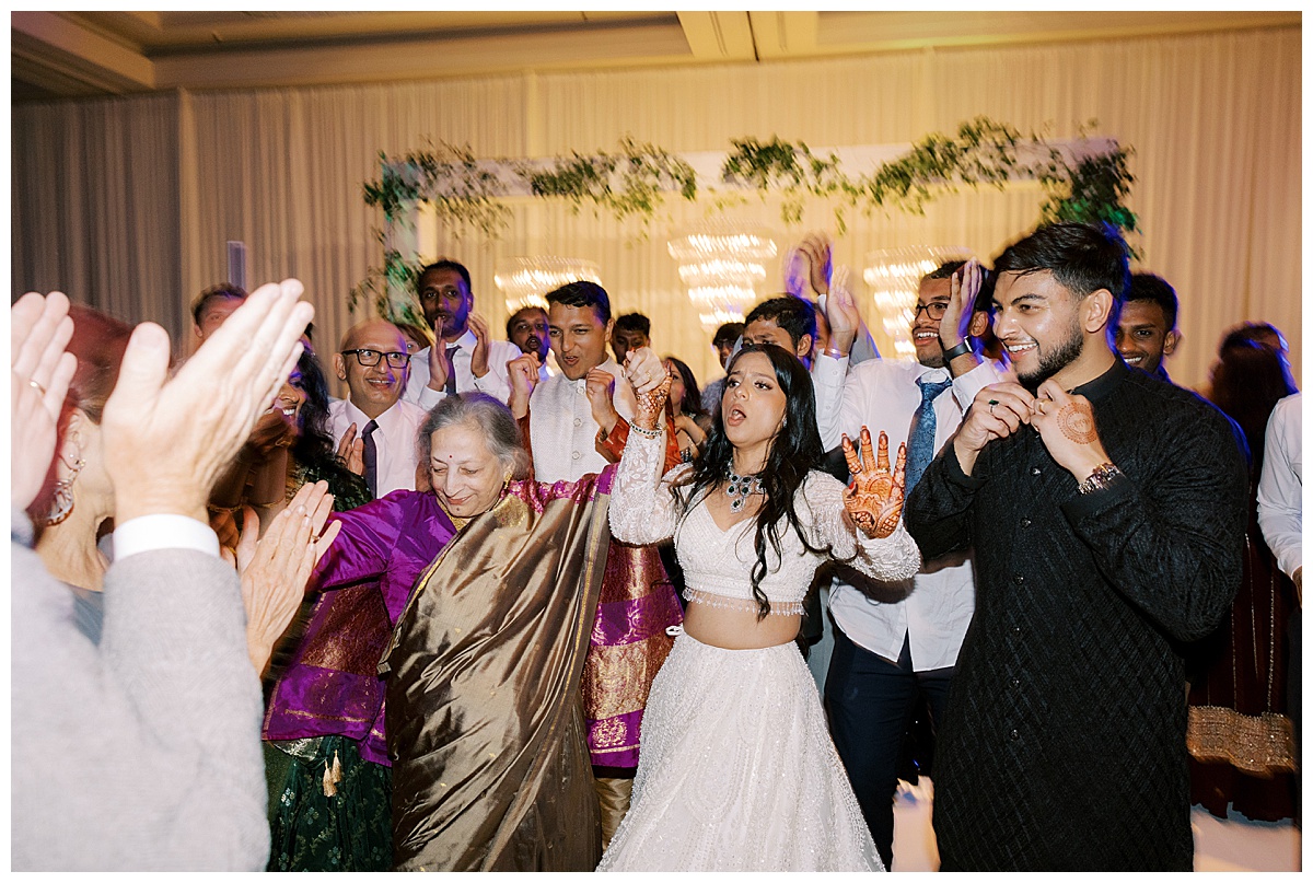 Bride and groom dancing with their grandma at Westin SFO wedding reception.