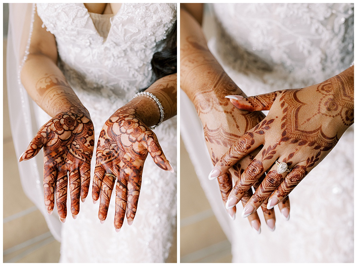 closeup of brides henna on wedding day