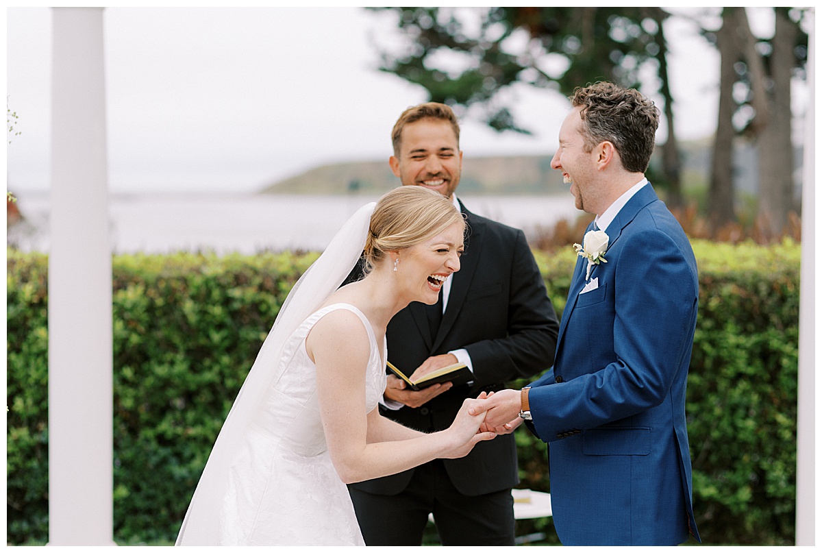 couple laughing during wedding ceremony at Oceano Hotel and spa