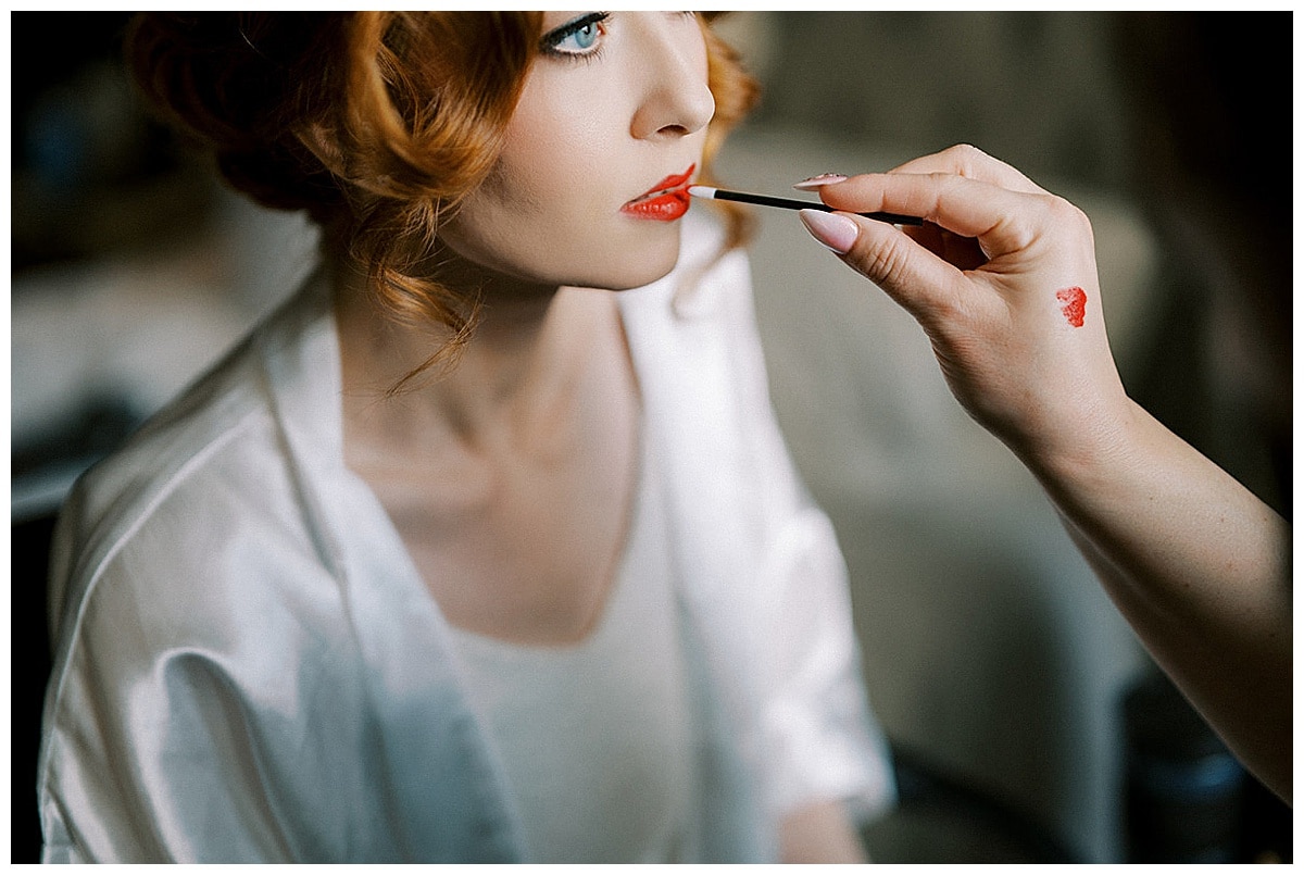 bride hair and makeup at beacon grand hotel in San Francisco on wedding day