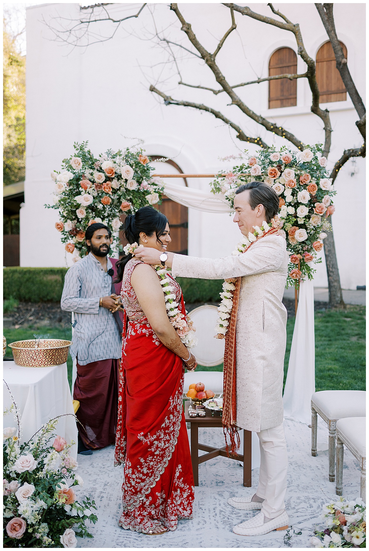 Garland exchange during Indian wedding ceremony at Wente Vineyards