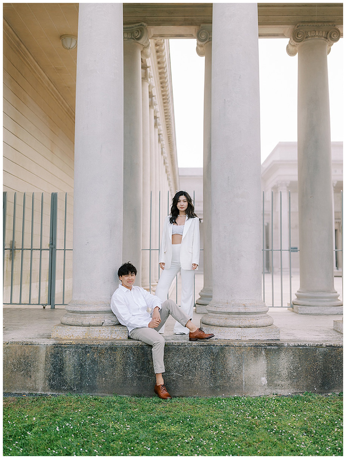 couple at legion of honor for engagement session